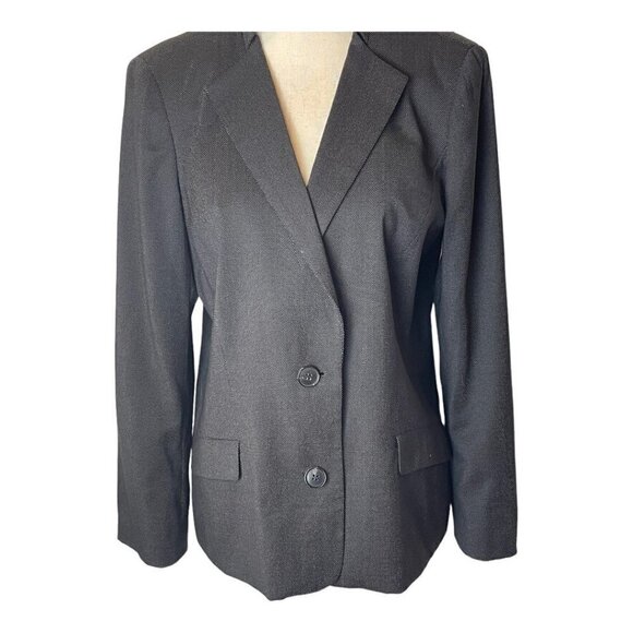 Lafayette 148 New York Black Wool Blend Micro Dot‎ Mandarin Collar Blazer 12P - Picture 5 of 12